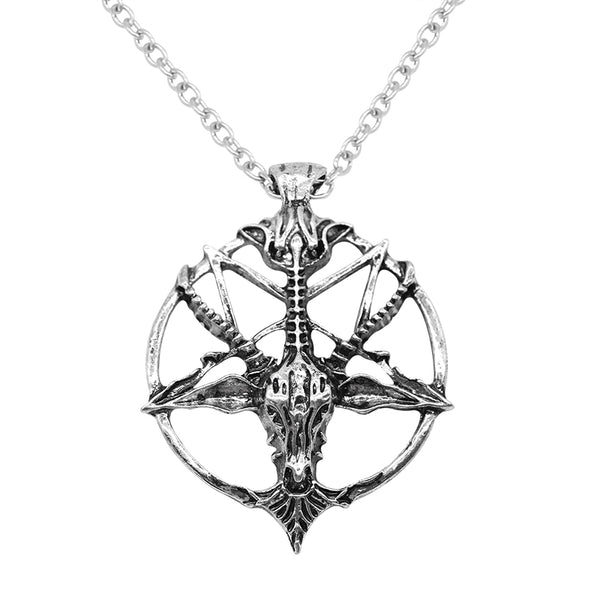 Fashion Steampunk Inverted Pentagram Pan God Skull Goat Head Pendant Necklaces Satanism Satanic Occult Metal Choker Necklace