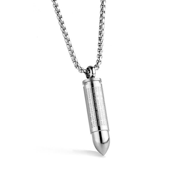 Stainless steel Bullet Pendant Fashion Silver Bullet Cross Bible Christian Necklace for men/women Men's Jewelry N010703